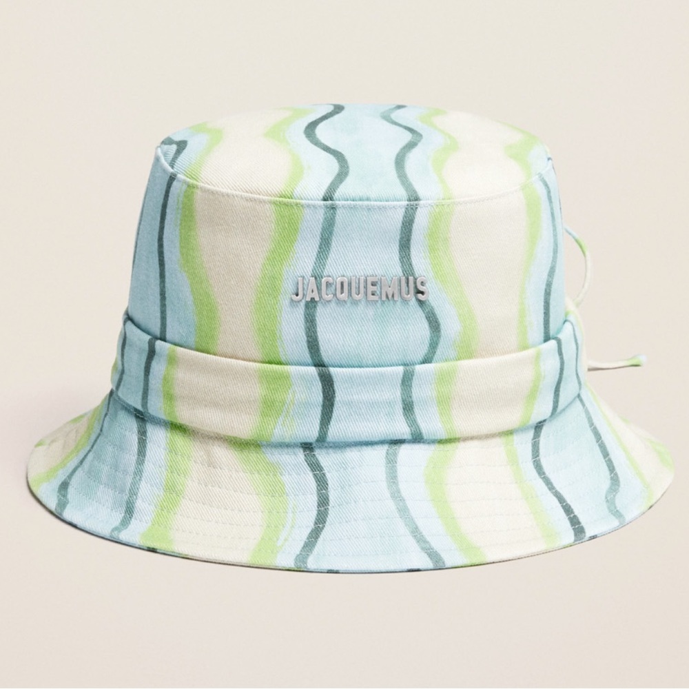 NWT Jacquemus Bucket Hat Le Bob Gadjo Unisex in Blue / Grey Stripe Le Raphia - Picture 2 of 16